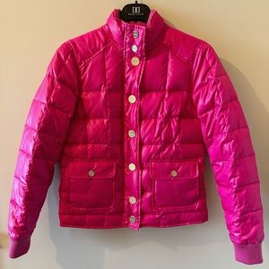 Tory Burch Down Quilted Puffer Jacket with Gold Logo Buttons in Hot Pink Size XS